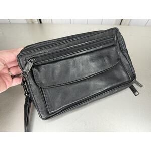 SCULLY Black Leather Zip Organizer Credit Card Wallet XL Wristlet